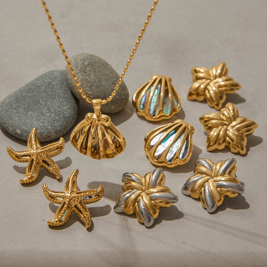 Ins Style Stainless Steel Gold Color Shell Earring Sets Picture3