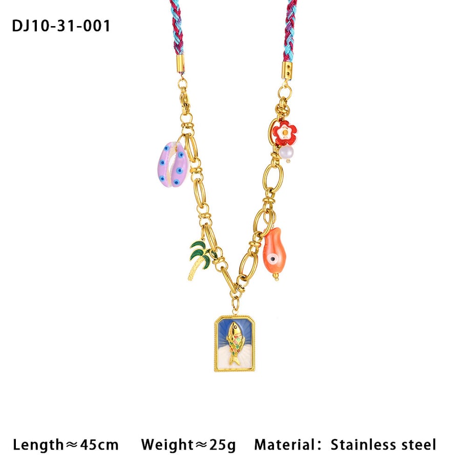 Colorful Oil-spot Glazing Conch Stainless Steel Women's Pendant Necklaces Picture2