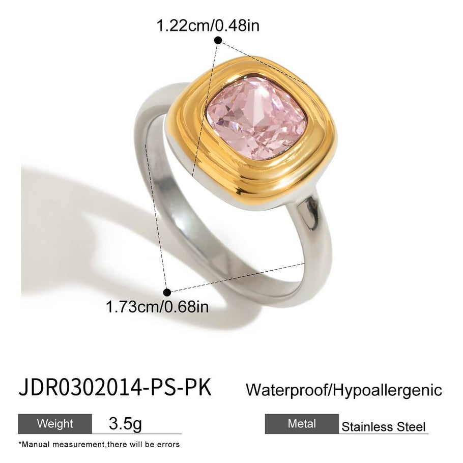 Simple Stainless Steel Gold Color Gemstone Rings 
