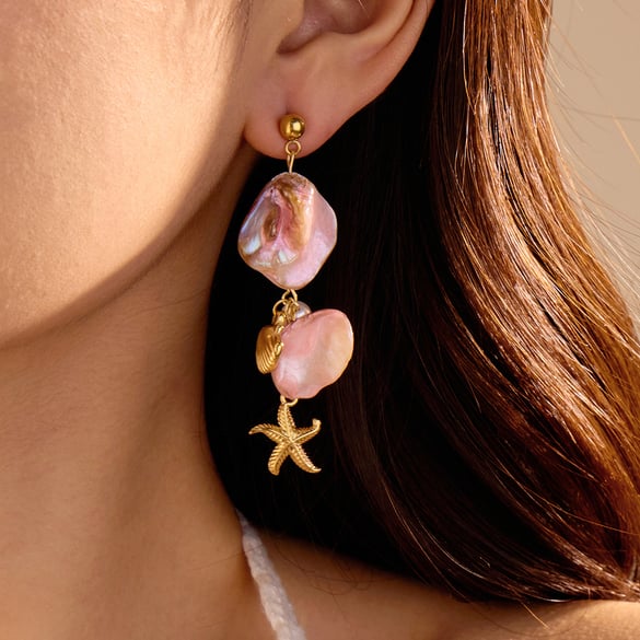 Romantic Series Pink Shell and Starfish Women's Earrings