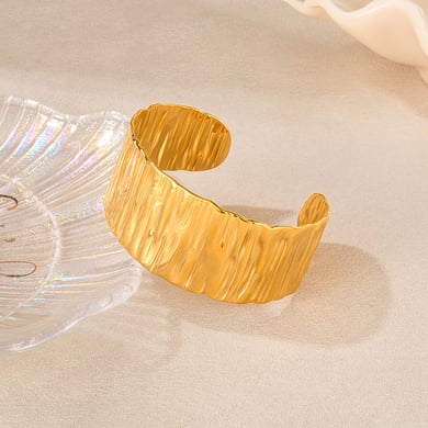 Bracelet manchette élégant en acier inoxydable doré pour femme, série simple, motif géométrique h5 Image6