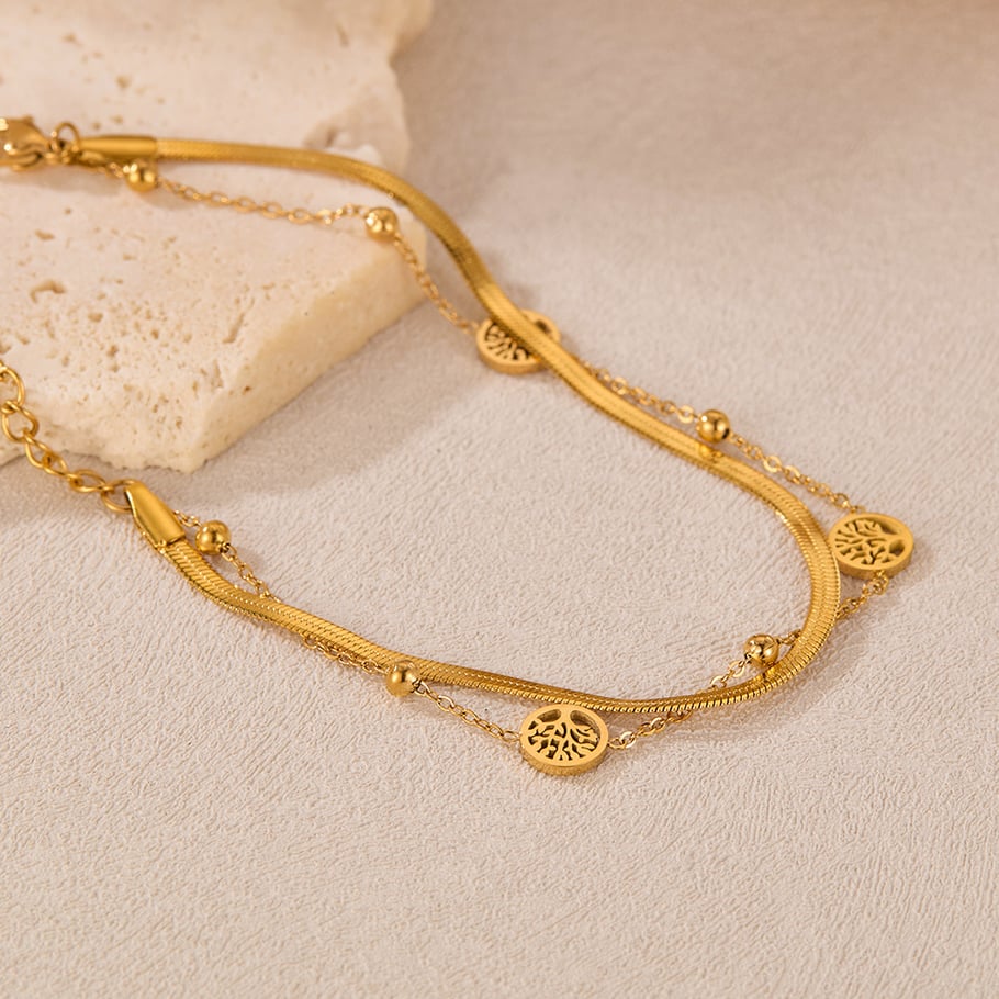 Bracelet chaîne pour femme en acier inoxydable couleur or, série simple, motif fleur quotidienne Image3