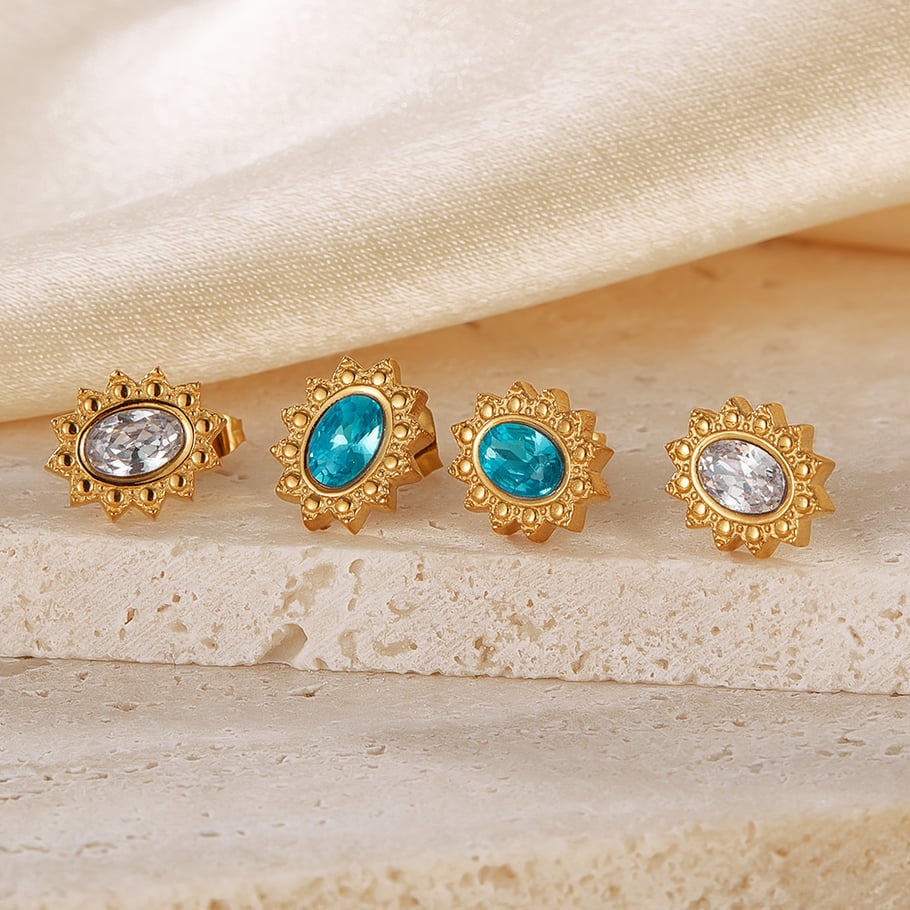 1 paio di orecchini a bottone da donna in acciaio inossidabile color oro, con motivo geometrico, semplici e quotidiani Immagine3