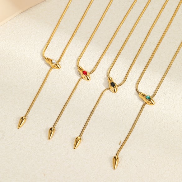 Einfache Serie Retro Tier Edelstahl Zirkon Damen Anhänger Halsketten