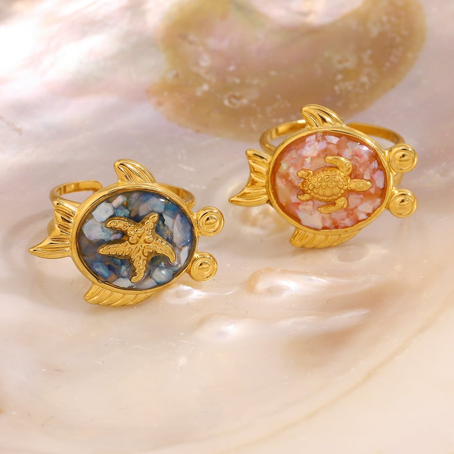 Anillos ajustables de acero inoxidable con diseño de tortuga elegante y lujoso para mujer Imagen6