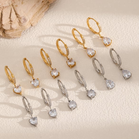 Pendientes colgantes de acero inoxidable color dorado estilo Ins 2
