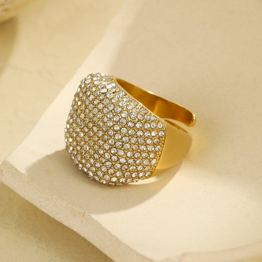 1 Paar Statement-Ringe aus der luxuriösen Serie „Daily Geometric“ aus Edelstahl in Goldfarbe Bild3