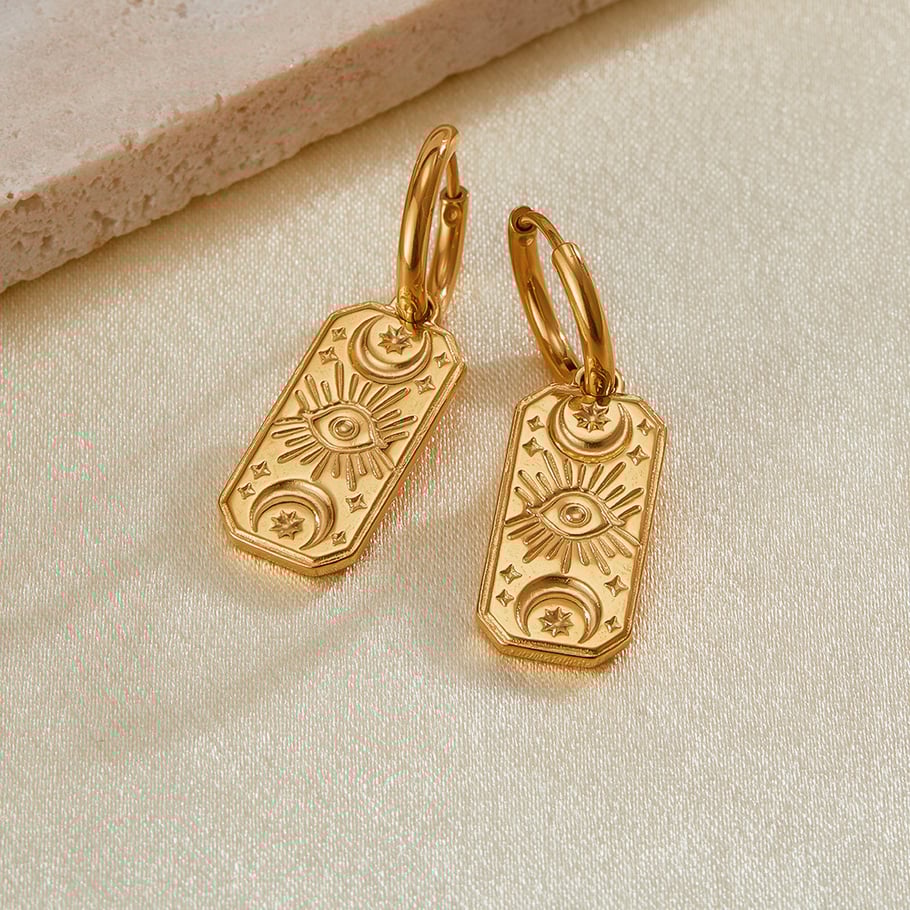 1 Paar einfache Serie täglich geometrische Edelstahl Gold Farbe Damen Tropfen Ohrringe Bild5