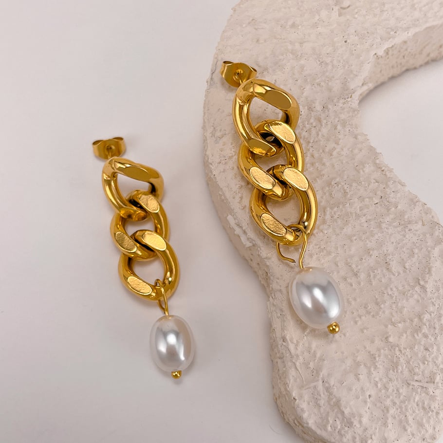 1 Paar einfache Serie täglich geometrische Edelstahl Gold Farbe Damen Tropfen Ohrringe Bild7
