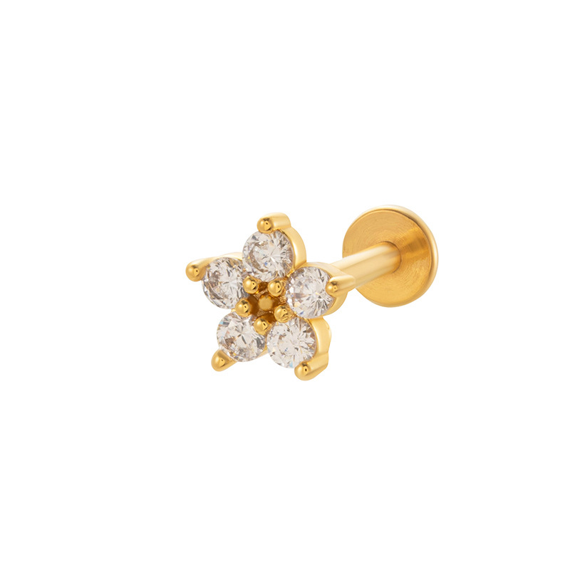 1 Pair Simple Series Simple Flower Copper   Gold Color  Zircon Women's Piercings Earrings Picture6
