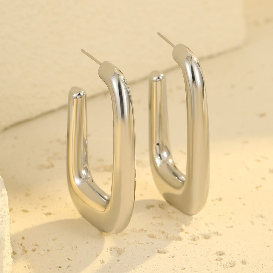 1 Pair Simple Series Simple Solid Color Stainless Steel Women's Hoop Earrings h5Picture6