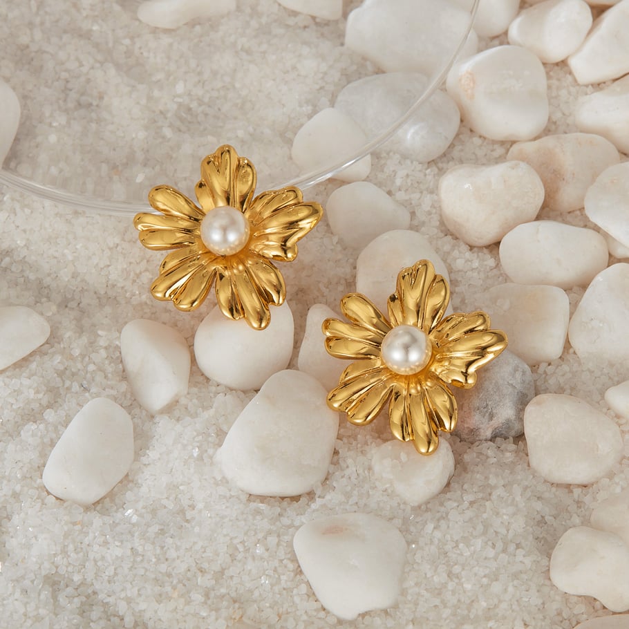 1 Pair Simple Series Daily Plant Stainless Steel Gold Color Women's Stud Earrings h5Picture4