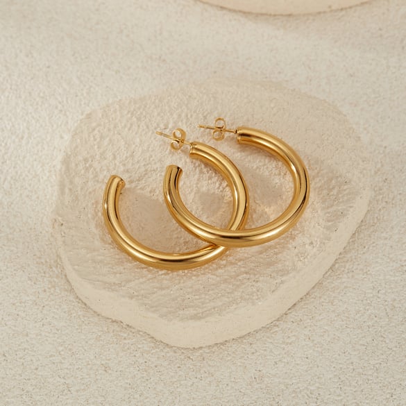 1 paire de boucles d&#39;oreilles à tige géométriques en acier inoxydable couleur or pour femme, série Simple