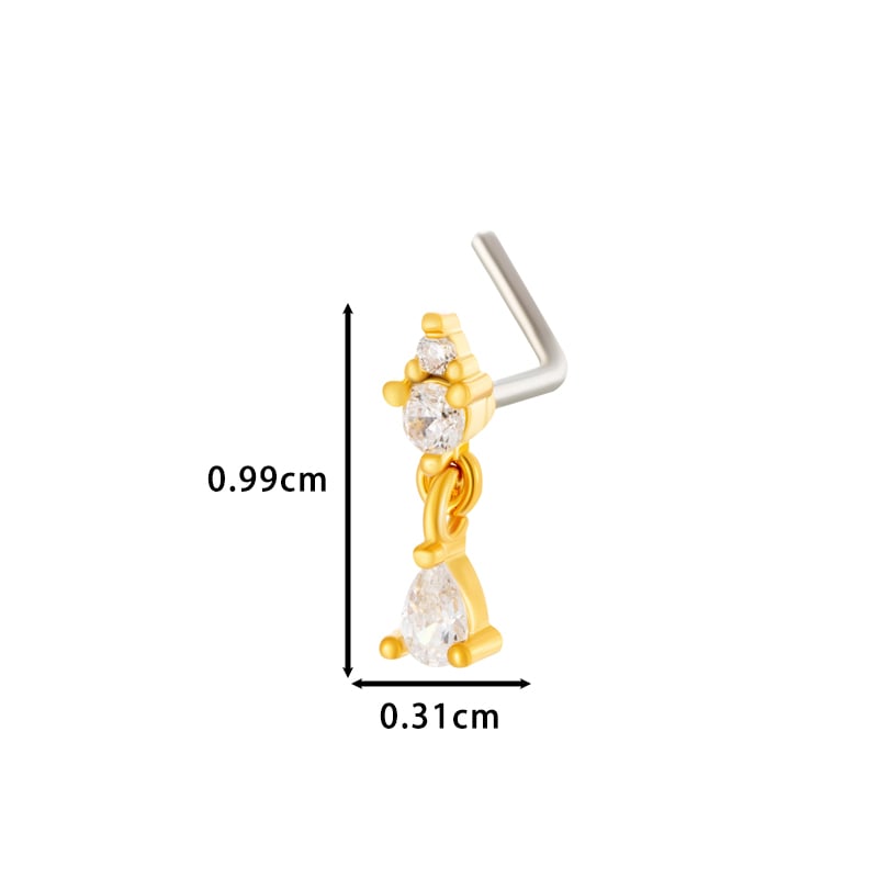 1 pièce de piercing de nez en forme de goutte en cuivre doré et zircon pour femme Image2