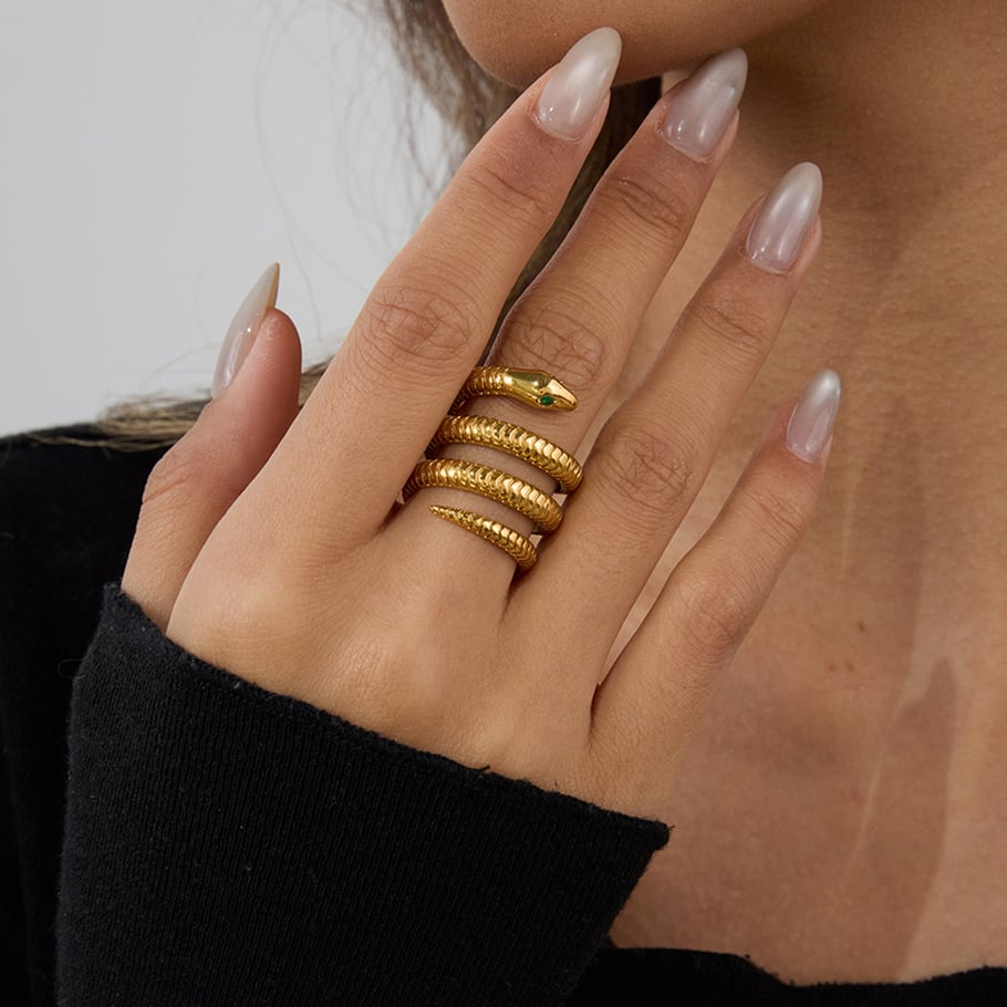 Snake Stainless Steel Gold Color Statement Rings Picture4