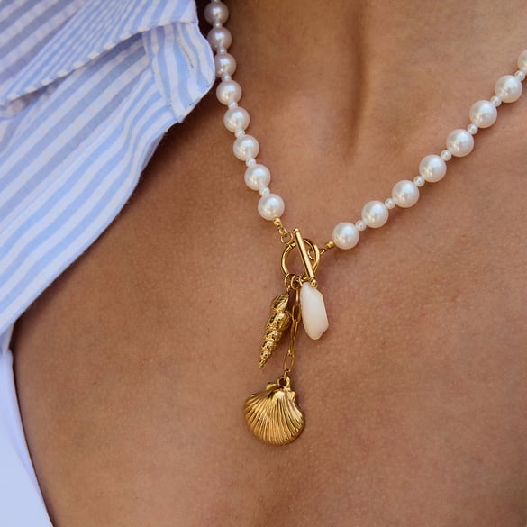Oceanic Edelstahl Goldfarbene Muschelperlenketten