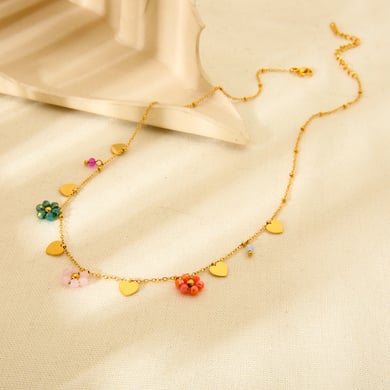 1 Paar romantische Serie süße Blume Edelstahl Gold Farbe Glas Damen Anhänger Halsketten h5 Bild2