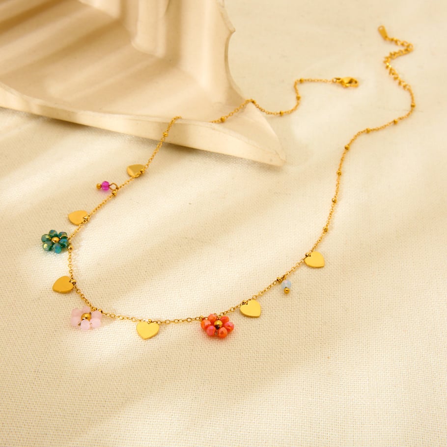 1 Paar romantische Serie süße Blume Edelstahl Gold Farbe Glas Damen Anhänger Halsketten Bild2