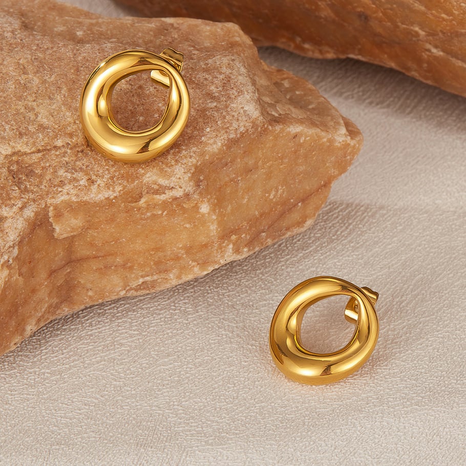 1 paio di orecchini a bottone da donna in acciaio inossidabile color oro, con motivo geometrico, semplici e quotidiani Immagine5