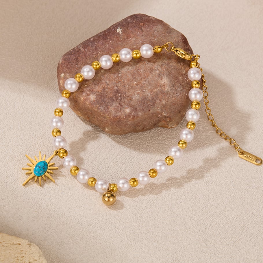 1 Paar Simple Series Tägliche geometrische Edelstahl Goldfarbene Perlenarmbänder für Damen Bild7