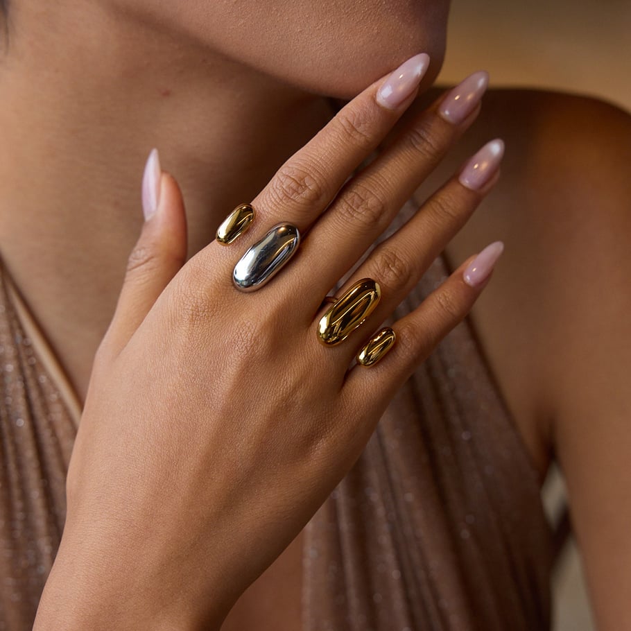 Simple Stainless Steel Mixed Color Statement Ring Picture3