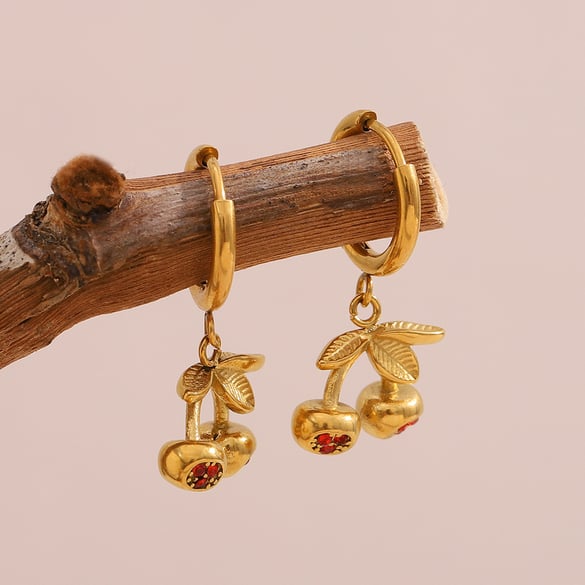 Einfache Serie Süßkirsche Thema Edelstahl Damen Ohrstecker 2