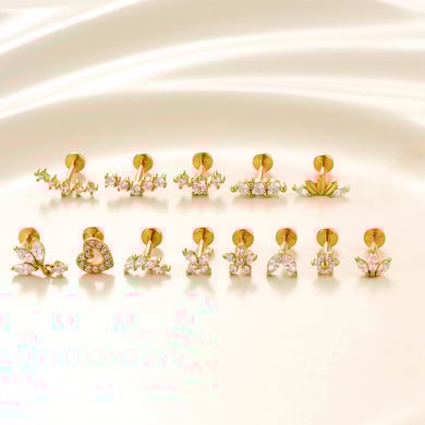Blume Edelstahl Gold Farbe Zirkon Piercings Ohrringe h5 Bild4