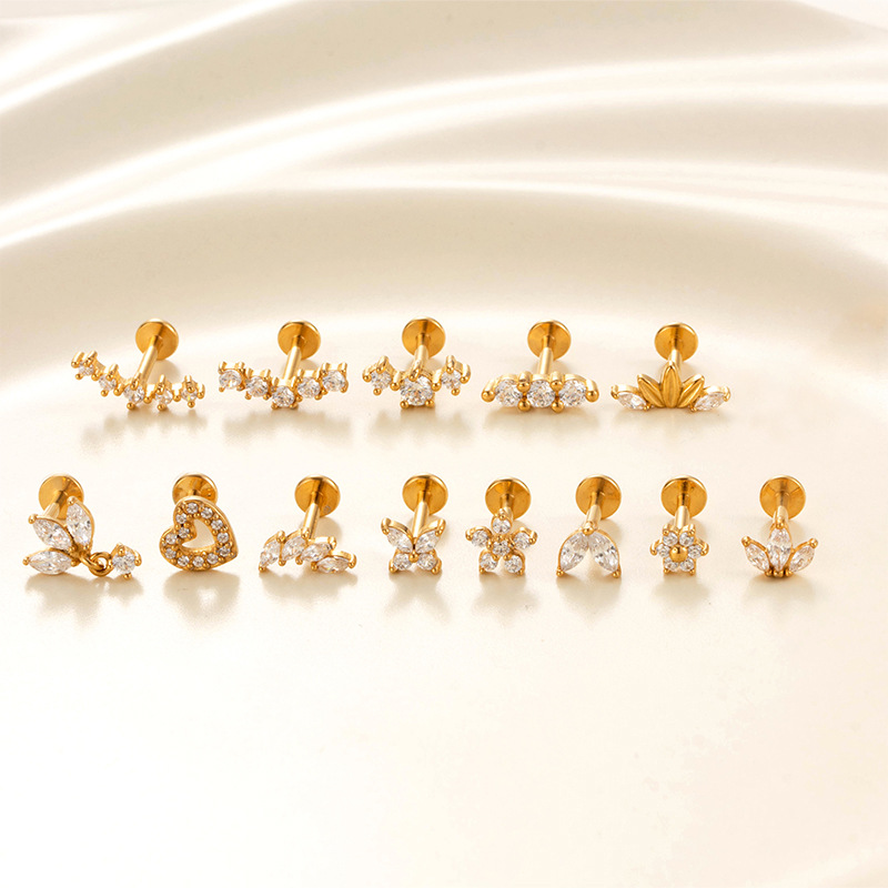 Blume Edelstahl Gold Farbe Zirkon Piercings Ohrringe Bild4
