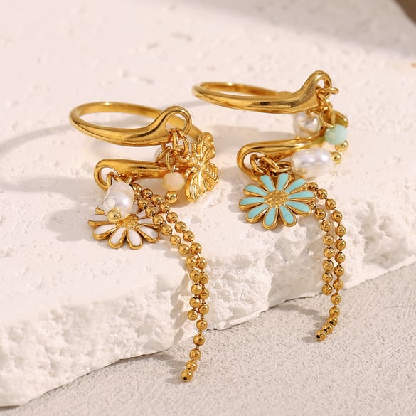 Anillos de acero inoxidable con diseño de flores de lujo para uso diario 2