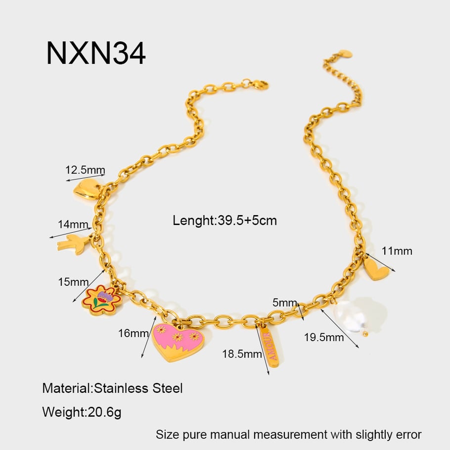 Collier pour femme en acier inoxydable avec pendentif en forme de cœur rose 