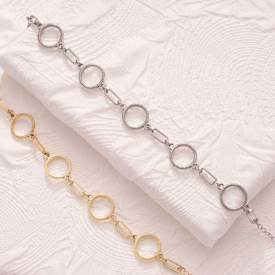 Annular Patchwork Geometric Stainless Steel Gold Color Women's Chain Bracelets Picture3