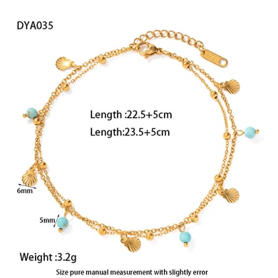1 Paar einfache Serie Bohemian Turtle Edelstahl Gold Farbe künstliche Edelstein Fußkettchen h5 