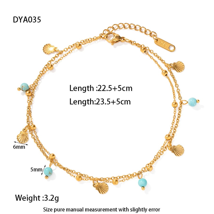 1 Paar einfache Serie Bohemian Turtle Edelstahl Gold Farbe künstliche Edelstein Fußkettchen 