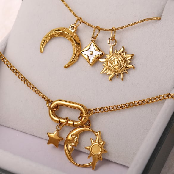Retro Sun&Moon Stainless Steel Gold Color Pendants 2