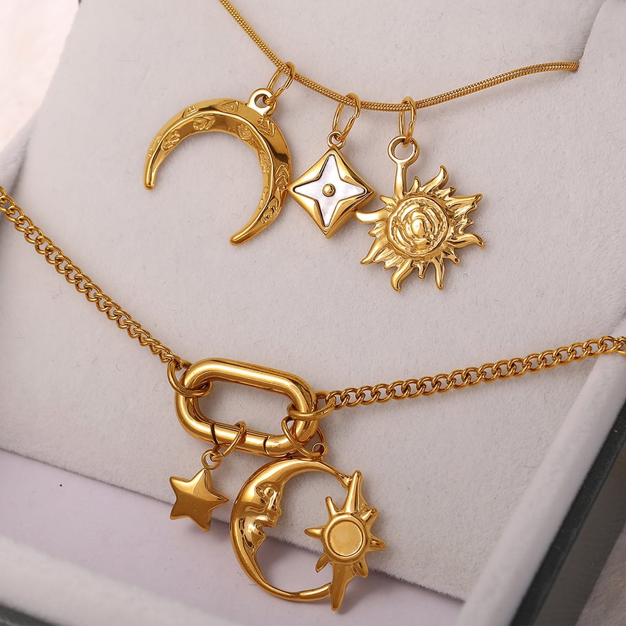 Retro Sun&Moon Stainless Steel Gold Color Pendants Picture2