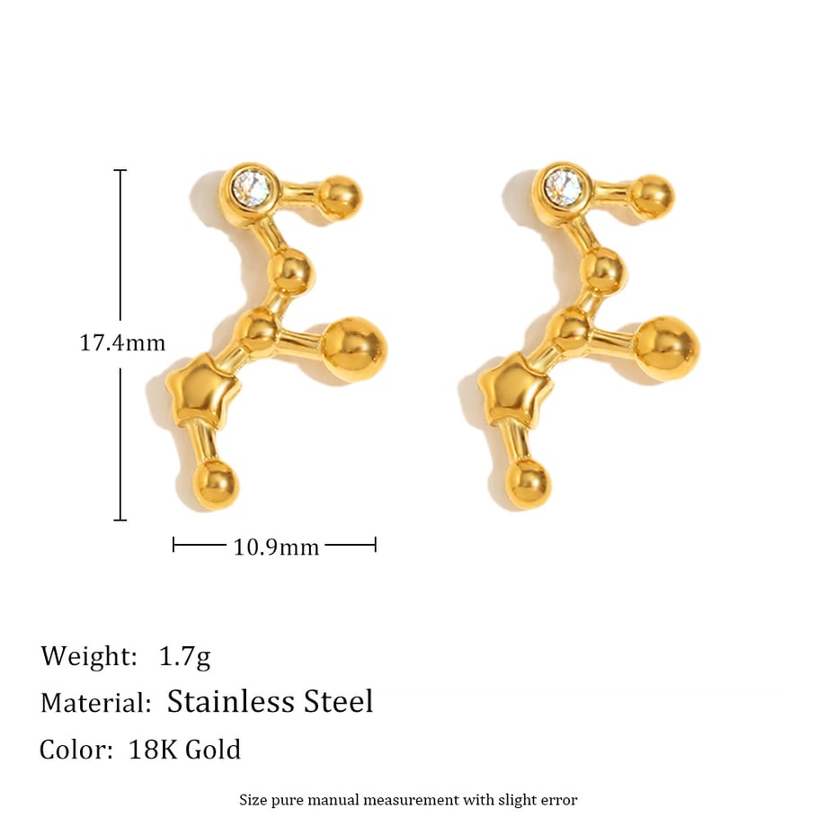 Pendientes de botón de acero inoxidable dorado con diseño de constelación para mujer 