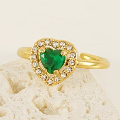 Anelli con pietre preziose color oro in acciaio inossidabile a forma di cuore h5 Immagine3