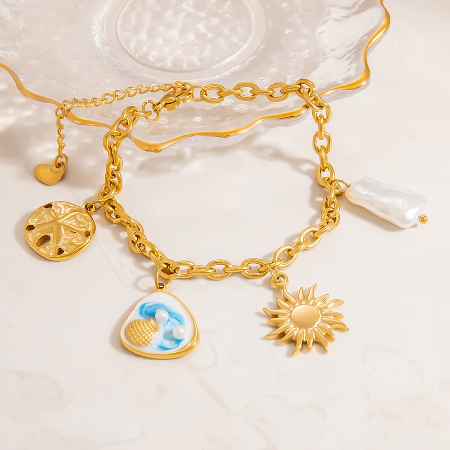 Simple Shell Stainless Steel Gold Color Artificial Pearl Women's Charm Bracelets Picture4