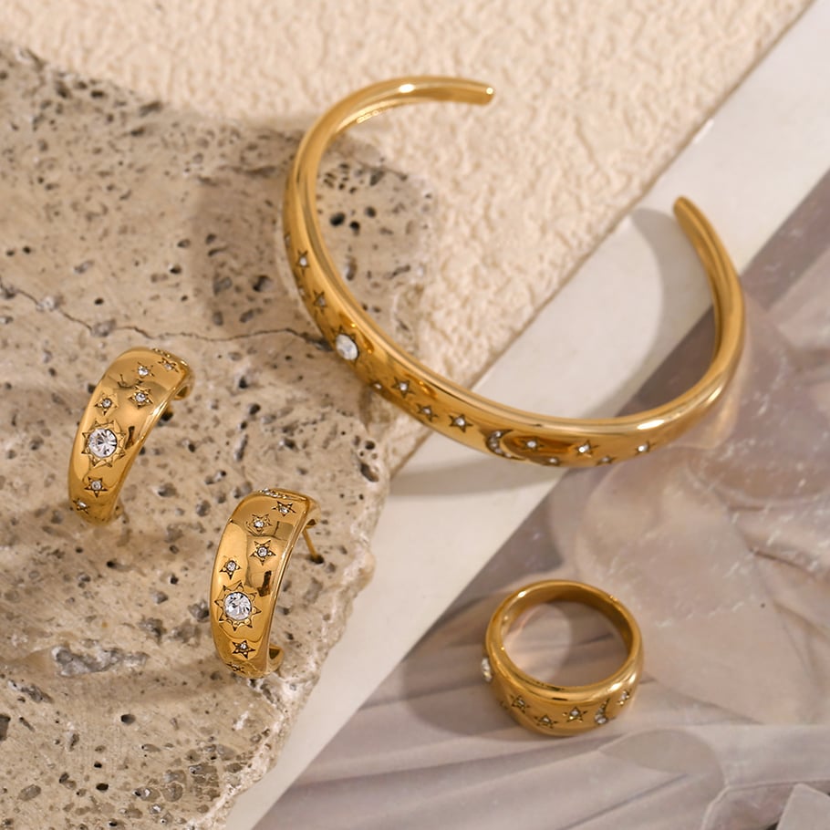Anillos ajustables de acero inoxidable para mujer con diseño de estrella elegante y serie simple Imagen5