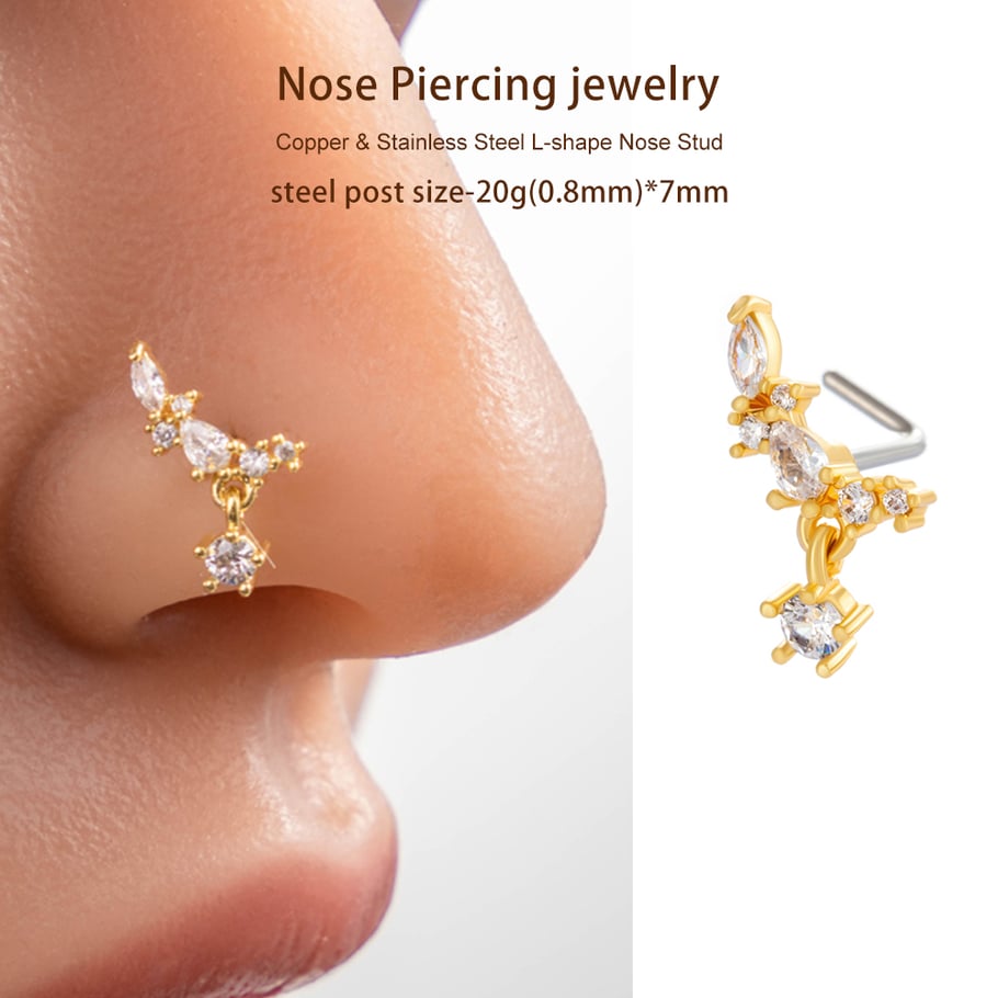 1 pièce de piercing de nez géométrique en cuivre doré et zircon pour femme Image5