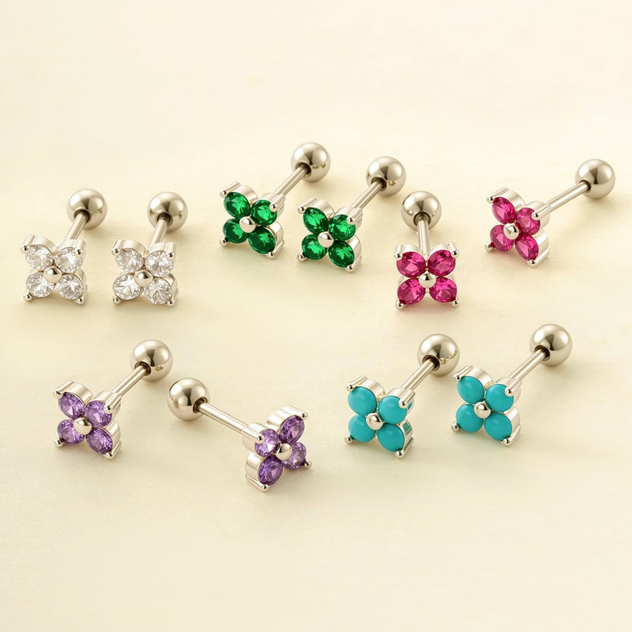 1 paire de boucles d&#39;oreilles piercing pour femme en forme de fleur simple, couleur cuivre et or, zircone Image7