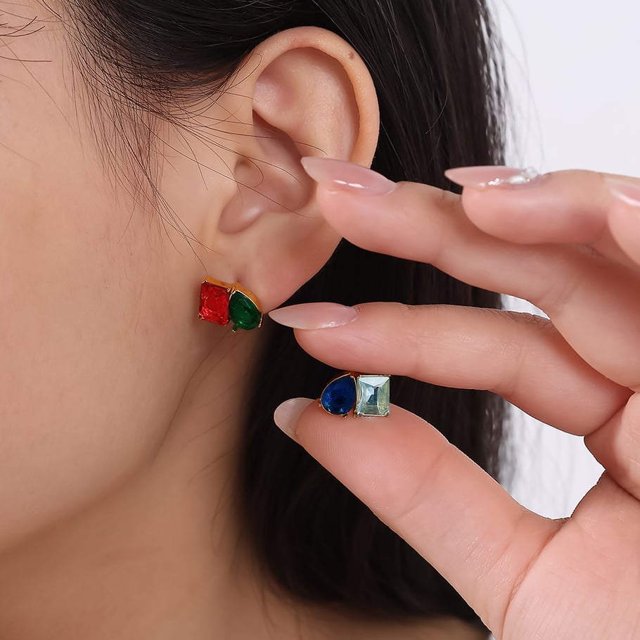 Pendientes de botón de acero inoxidable color dorado Imagen5