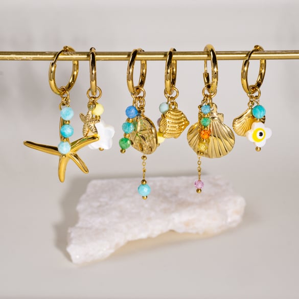 1 Piece Ocean Series Starfish Gold - colored Stainless Steel Pendant Earrings 2