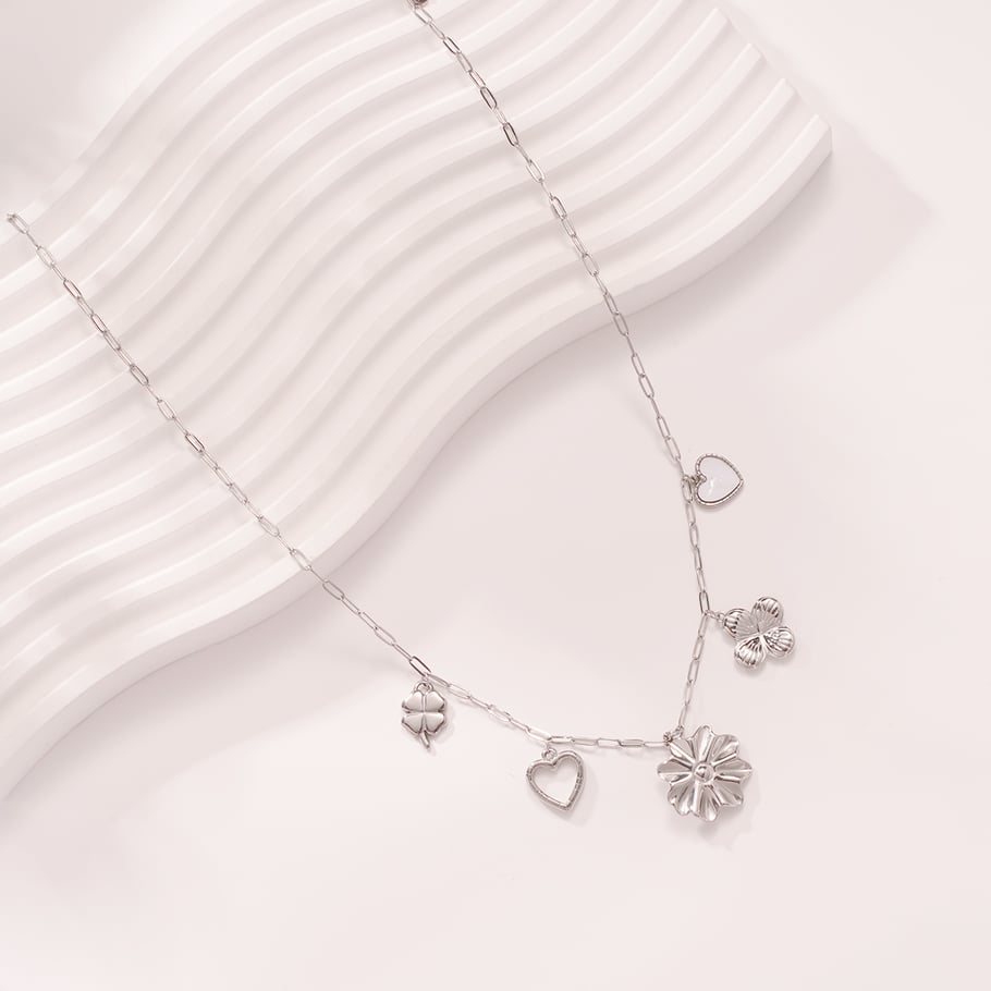 Romantische bloemen roestvrij staal goudkleurige dames hanger kettingen Afbeelding4
