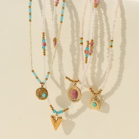 Retro Beaded Heart - shaped Stainless Steel Women's Necklaces