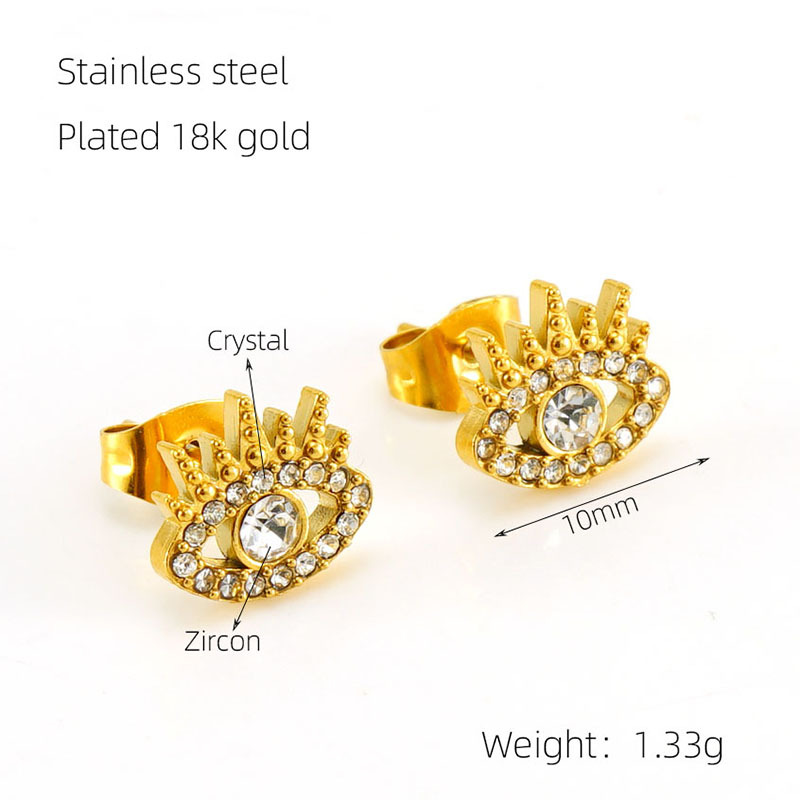Orecchini piercing in acciaio inossidabile color oro con occhio del diavolo Immagine2