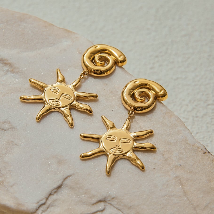 Retro Sun Stainless Steel Gold Color Drop Earrings Picture4