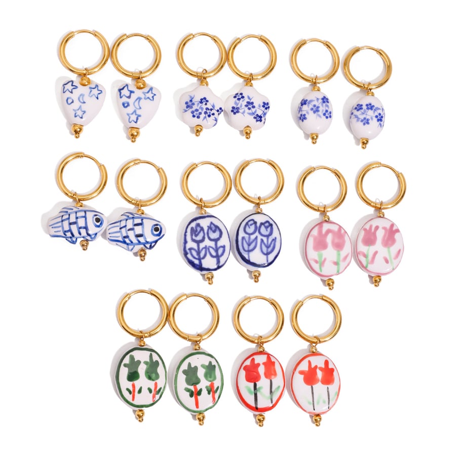 Cute Animal Ceramics Gold Color Drop Earrings h5Picture4