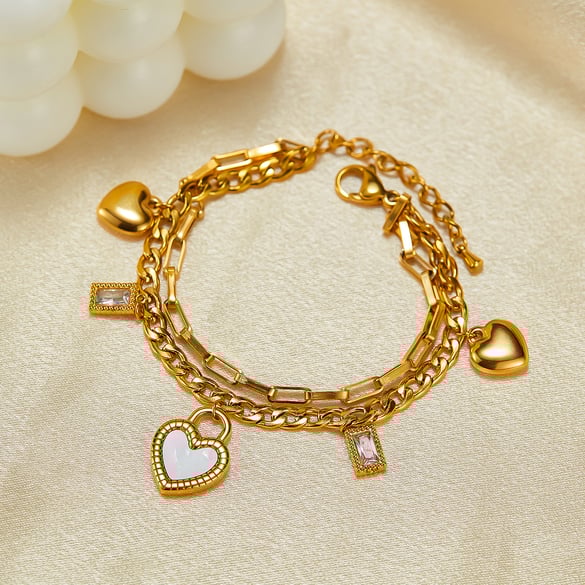 Bracelets à breloques Daily Heart en acier inoxydable couleur or 2