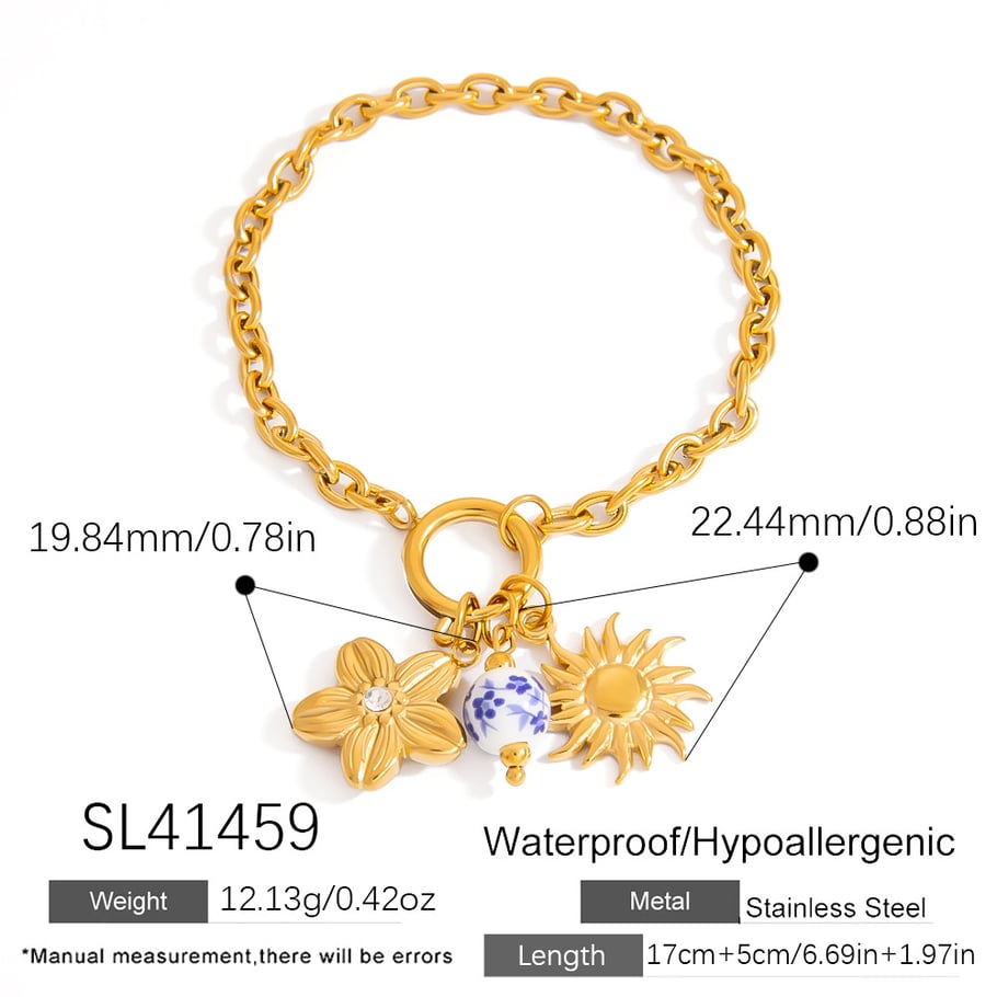 Classical Sun Stainless Steel Gold Color Women's Charm Bracelets Picture2